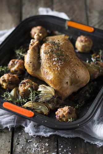 Roast Chicken with Pork and Cranberry Stuffing
